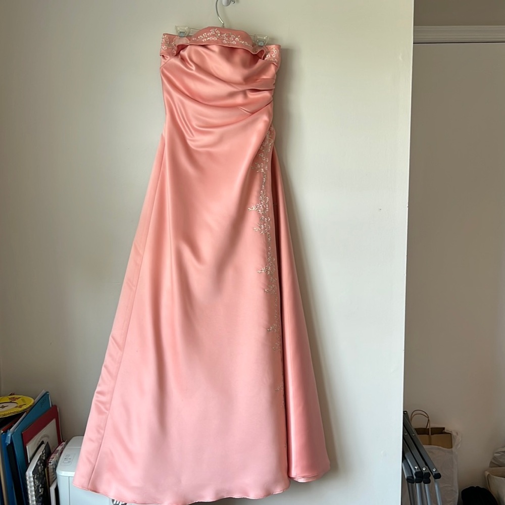 Masquerade Strapless Full Length Gown Dress Coral Pink 5/6